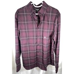 Express Mens Plaid Button Down Shirt Burgundy Flannel Style Casual Top Size M